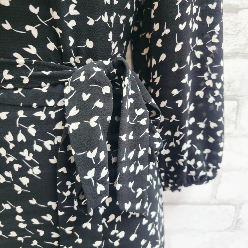 Talbots Womens Black White Floral V-Neck Long Sleeve Midi Dress Size 4 - Picture 4 of 7